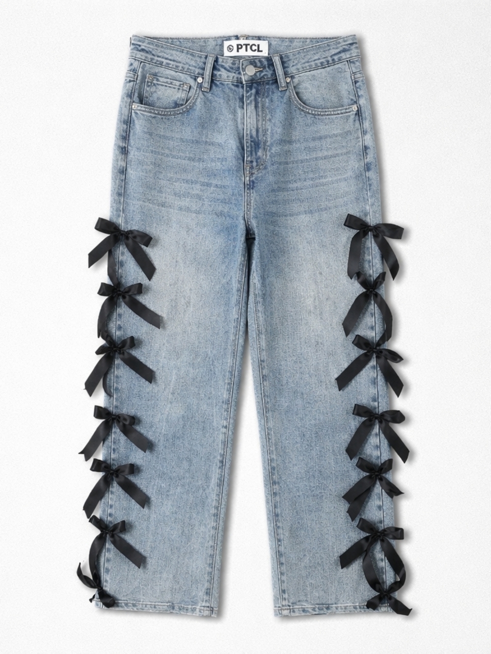 TCL Light Blue Straight-Leg Jeans with Black Side Bows